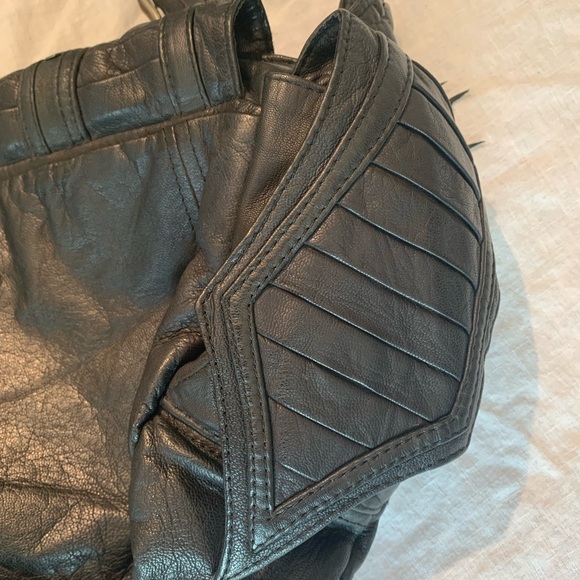 Black leather goth style purse in lamb skin with metal hexagon studs. - Picture 5 of 8